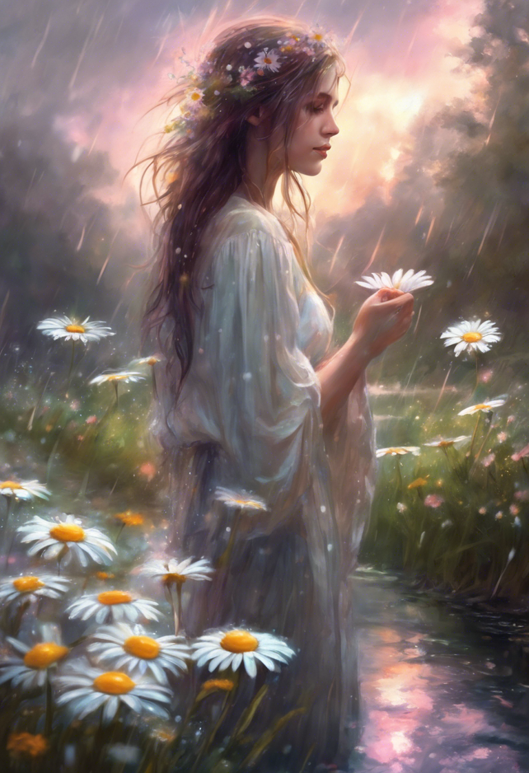 18027_Daisy flowers in the rain by the stream, beautiful_xl-1024-v1-0.png