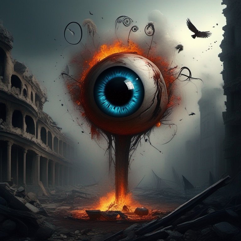An-eyeball-shown-as-the-small--magical-flower-on-a-bloody-limp-stem--among-the-ruins-of-the-city-after-bombardment---Merry-go-round-visible-in-flames-nearby--The-are-some-birds-high-in-the-sky- (1).jpg