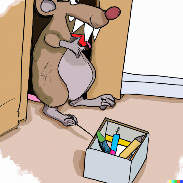 DALL·E 2023-02-03 17.29.45 - mouse with a cache of stolen biro pens in his hole in the skirting board cartoon.png