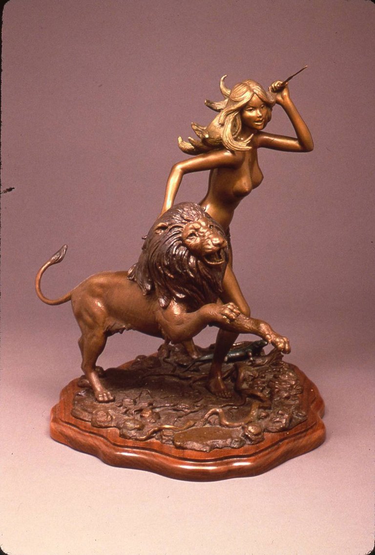 Girl and Lion Bronze 