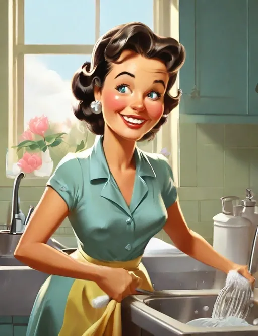 Default_1950s_style_cartoon_happy_housewife_washing_dishes_0.webp