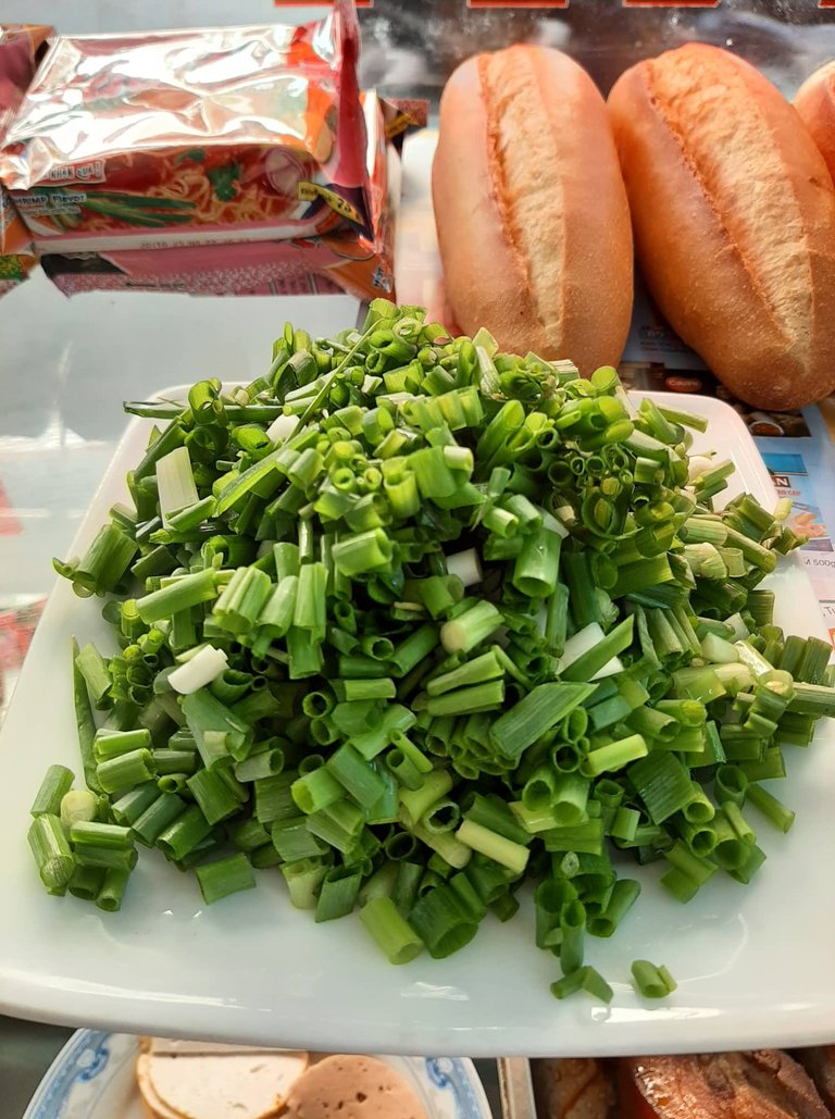 
Green onions are finely chopped
