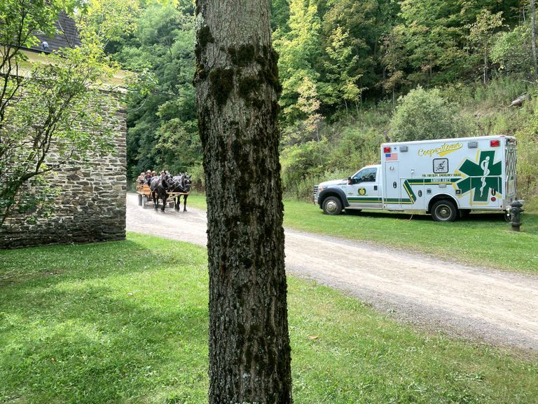 Maybe the major hospital that is located in Cooperstown should start transporting people by horse-drawn carriage instead of by ambulance, due to the condition of the surrounding country roads.