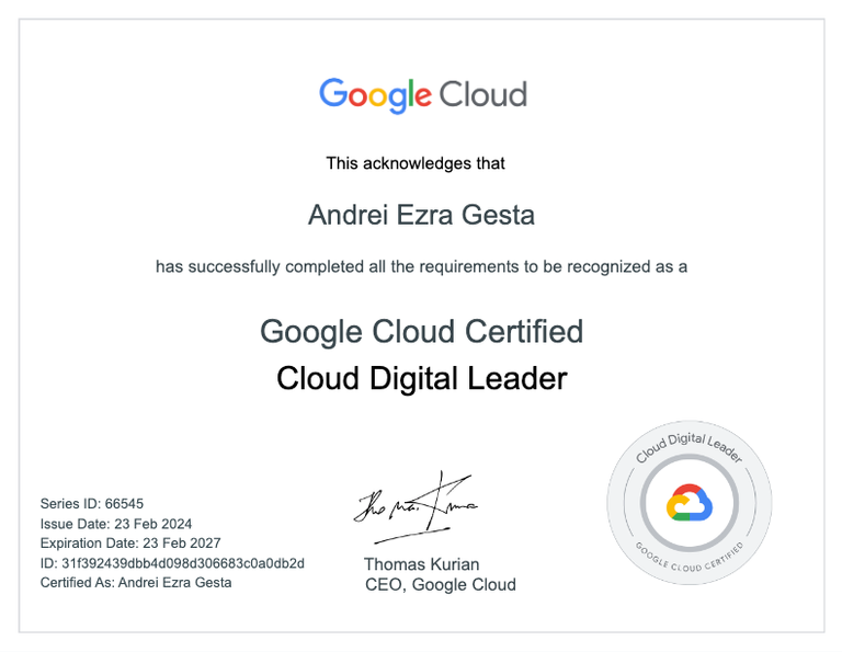 Google Cloud Digital Leader Certificate