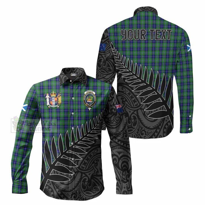 Douglas Crest Tartan Long Sleeve Button Shirt with New Zealand Silver Fern Half Style.jpg