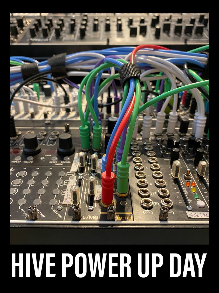 Photo of my own modular synth taken by me, caption added in Photoshop Express on iPhone