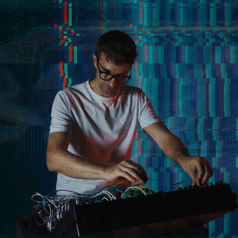 TDC Tunes - on Modular Synth - photography combined with stock photography from Canva