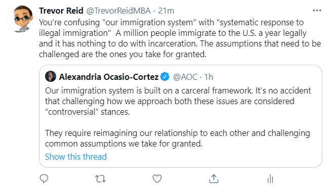 AOC referring to one aspect of a response illegal immigration as if it comprised the entire U.S. immigration system