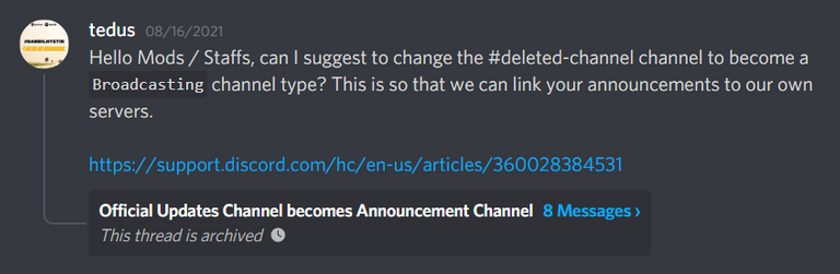 Please note that `#deleted-channel` is because they deleted the previous `#official-updates` channel when the hacking/raiding of scammers happened