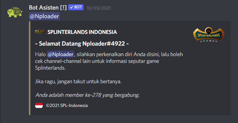 SPL-Indonesia Carl Bot Welcome Message Example