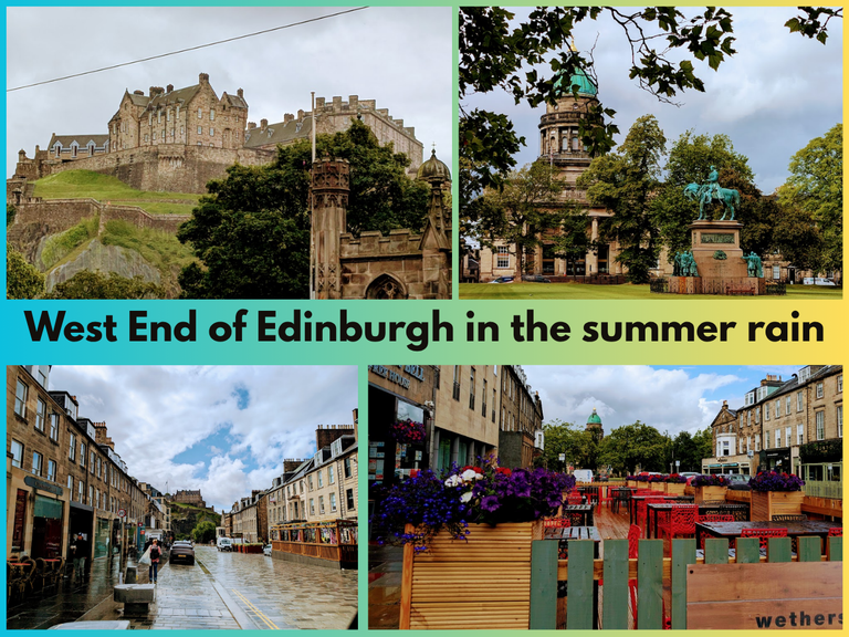 West End of New Town Edinburgh in the summer rain