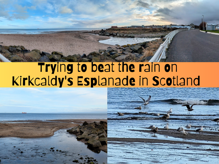 Trying to beat the rain on Kirkcaldy's Esplanade in Scotland .png