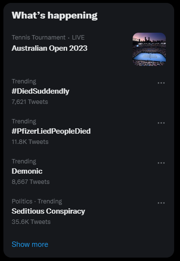 Screenshot of how my trending topics almost always looks.