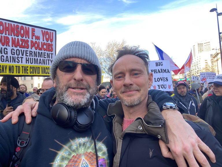 Me (on the right) with a friend at a UK freedom rally