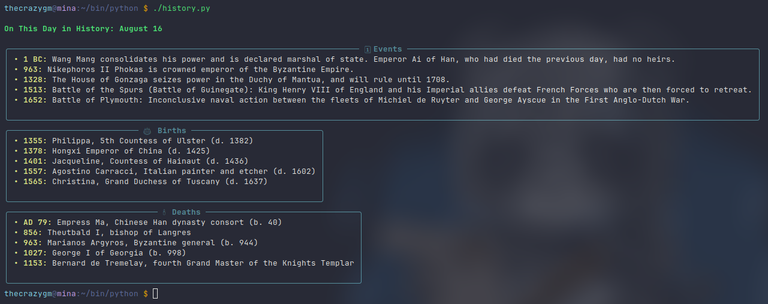 Fun with Python: Today in History