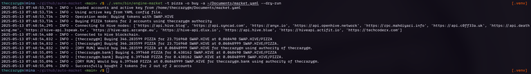 Dry run of engine-market set to buy PIZZA token.