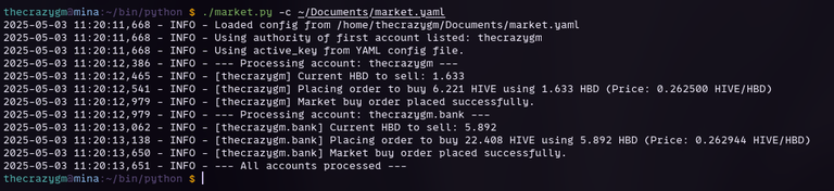 Running the script to sell HBD.