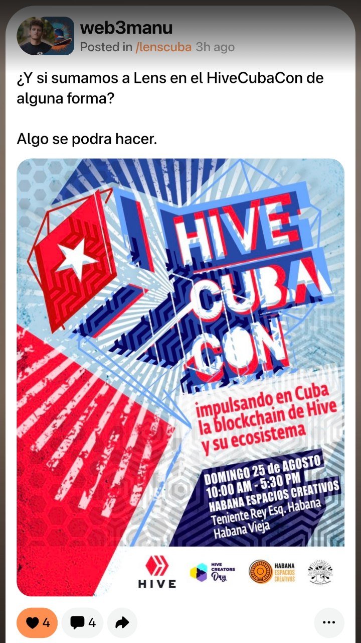 La comunidad cuenta, si deseas que Lens se integra al próximo HiveCubaCon de alguna manera, coméntanos con un SI