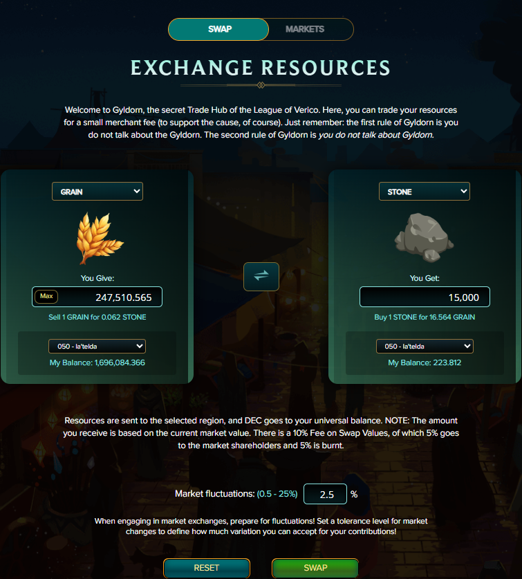 Swap excess Grain for Stone