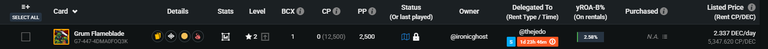 Grum Flameblade Rental Cost
