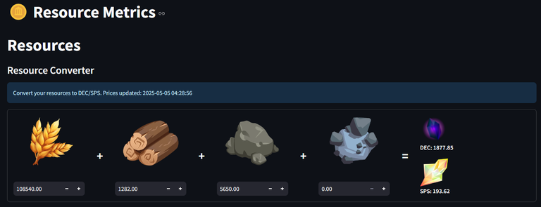 DEC equivalent of harvested resources