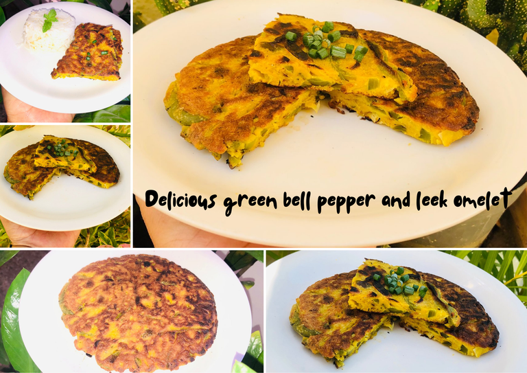 Delicious green bell pepper and leek omelet.png