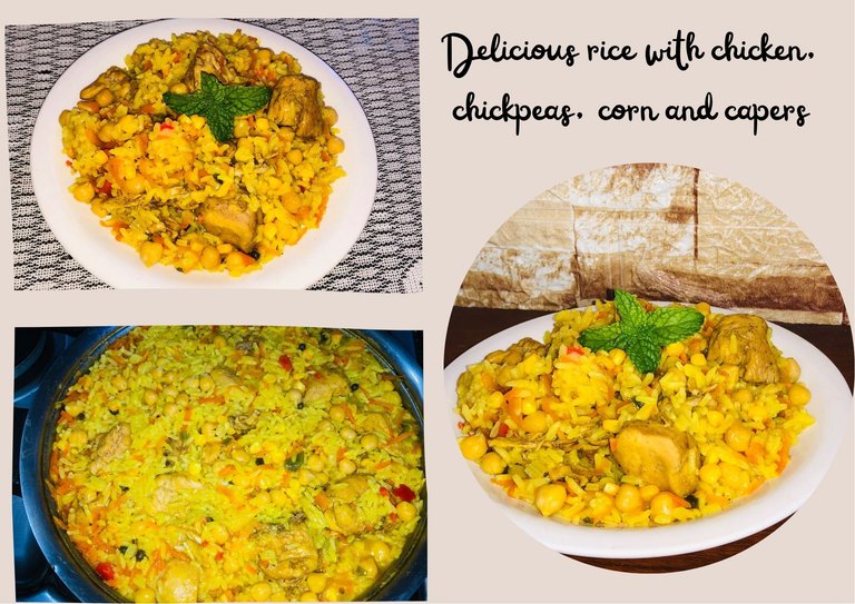 Delicious rice with chicken, chickpeas, corn and capers.jpg