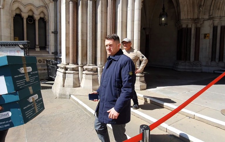 Tommy Robinson outside High Court London, April 2021