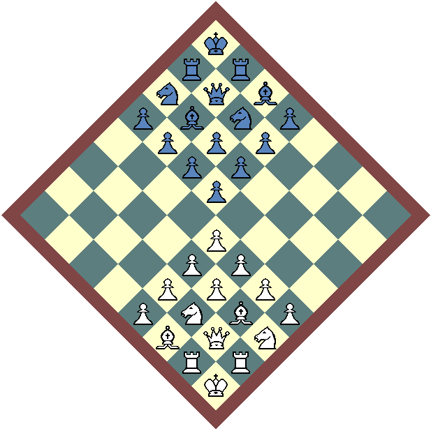 A traditional chess board in diagonal (or diamond) orientation