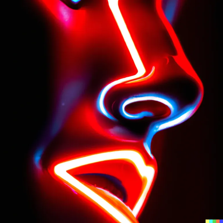 A futuristic neon lit cyborg face.webp