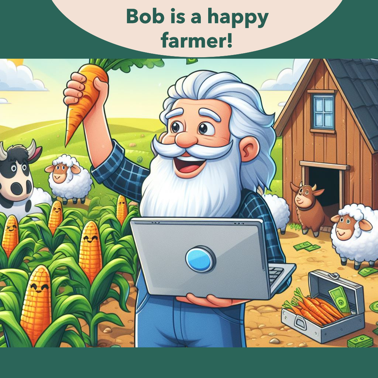 bob (and old man with a long white beard) is farming corn and carrots, with cows and sheeps i 1.png