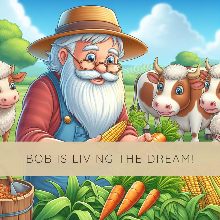 bob (and old man with a long white beard) is farming corn and carrots, with cows and sheeps i.png