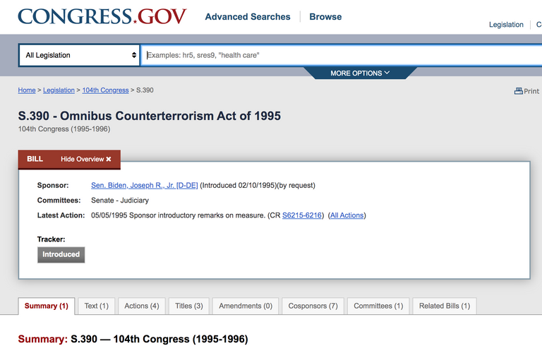 S 390  104th Congress  19951996   Omnibus Counterterrorism Act of 1995   Congress gov   Library of Congress.png