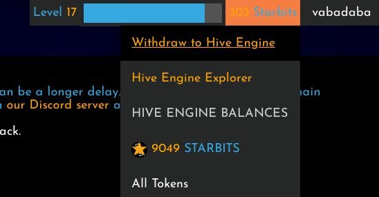 Starbits Balance in the game and on the hive-engine