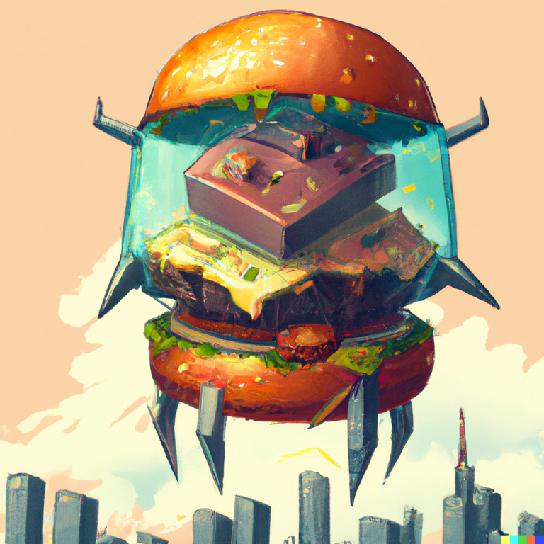 DALLE_2022-09-05_19.50.07_-_a_giant_robot_made_of_burger_floating_above_a_glass_city_in_the_style_of_jerome_bosh.png