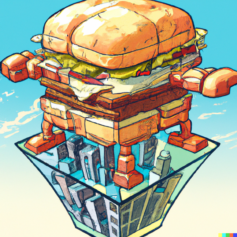 DALLE_2022-09-05_19.50.31_-_a_giant_robot_made_of_burger_floating_above_a_glass_city_in_the_style_of_jerome_bosh.png