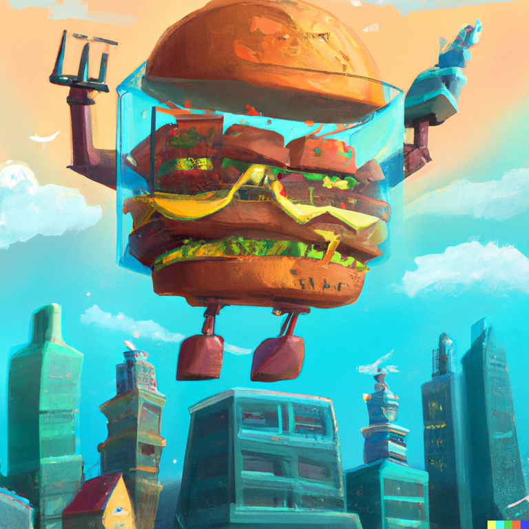 DALLE_2022-09-05_19.51.18_-_a_giant_robot_made_of_burger_floating_above_a_glass_city_in_the_style_of_jerome_bosh.png