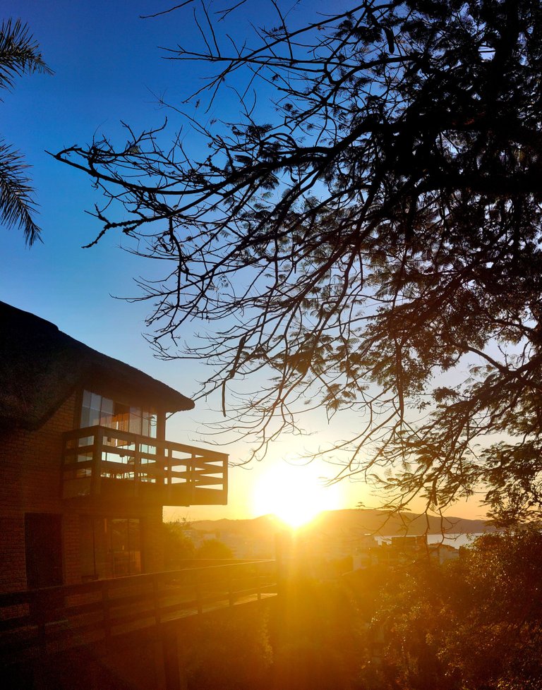 Sunset view among hotel buildings