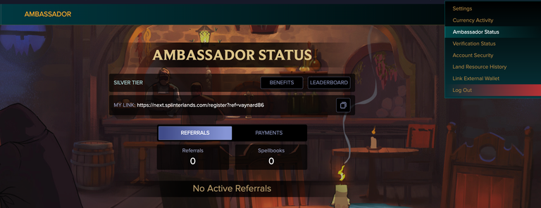 Main Ambassador Page with Referral Count