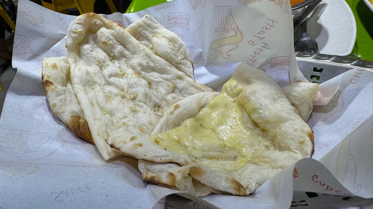 Naan Platter - Garlic Naan on the left and Cheese Naan on the Right