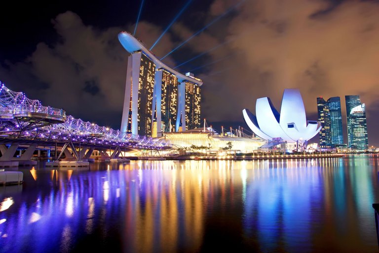 Helix Bridge (left), Marina Bay Sands (Middle), Art Science Museum (Right)