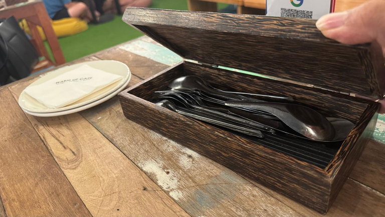 Cutleries nicely tucked into the small wooden box