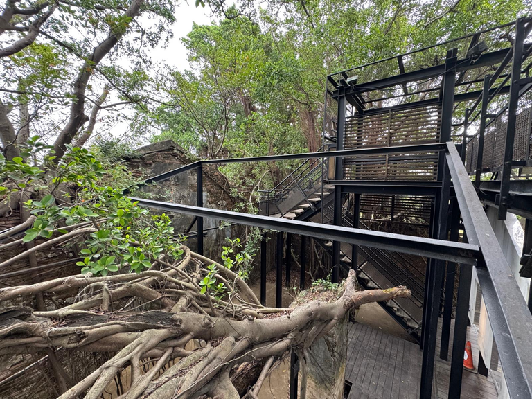 Steps that lead up to the aerial platforms for viewing the area