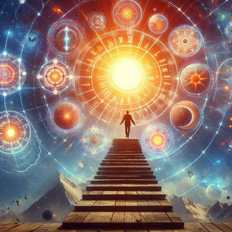 2D image representing closing cycles in our lives to open doors to the new, with a sun in the background representing our enlightenment and spiritual awakening.png