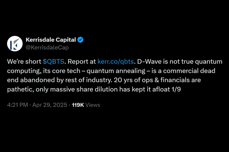 Kerrisdale Capital accused D-Wave Quantum Inc. (QBTS) of fraud. Hybrid solutions are rather marketing than real quantum computing.