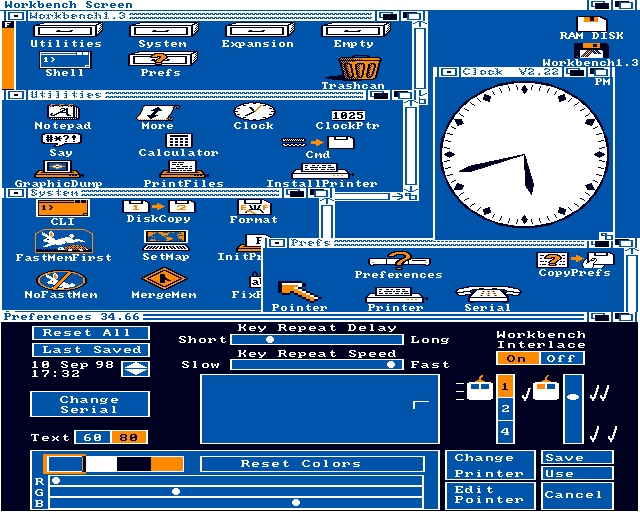 Workbench w wersji 1.3 dostępny dla Amigi 500. Źródło: https://www.filfre.net/2017/10/the-68000-wars-part-5-the-age-of-multimedia/