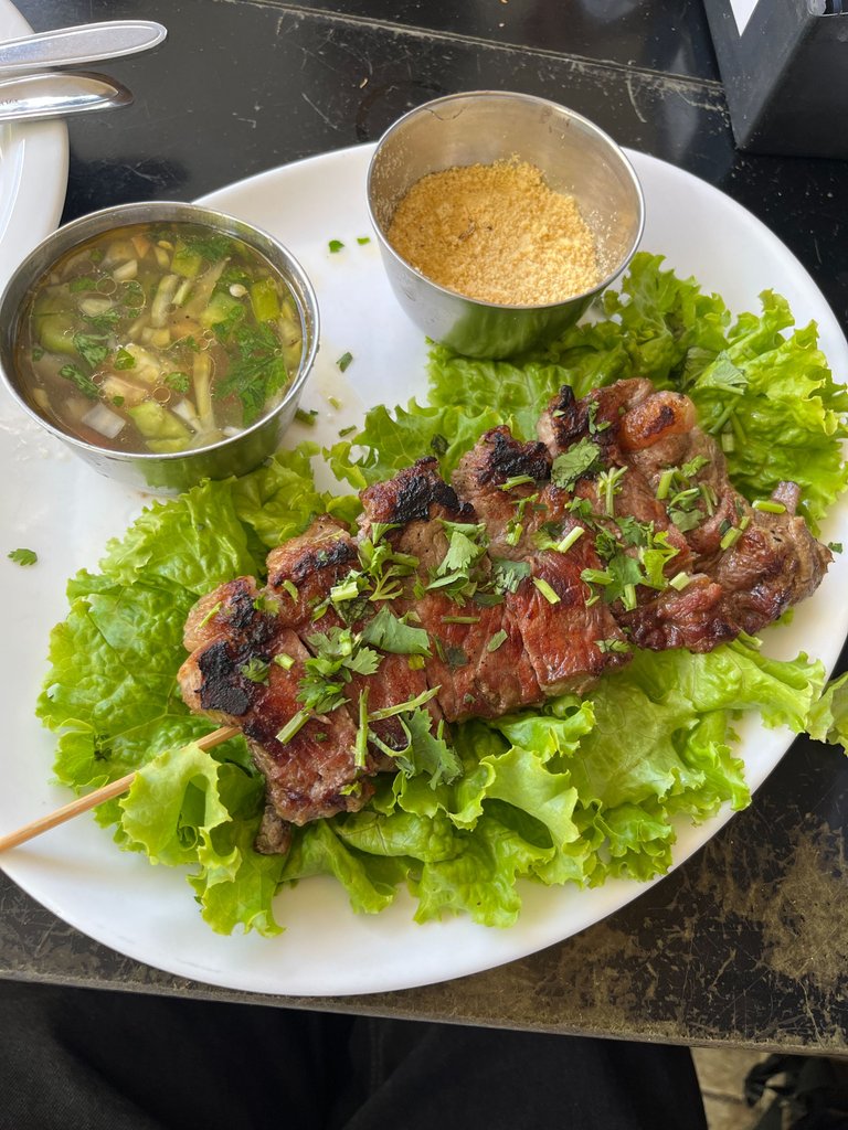 steak. with a two condiments of farofa and "Molho a Campanha" a brazilian salsa vinaigrette.