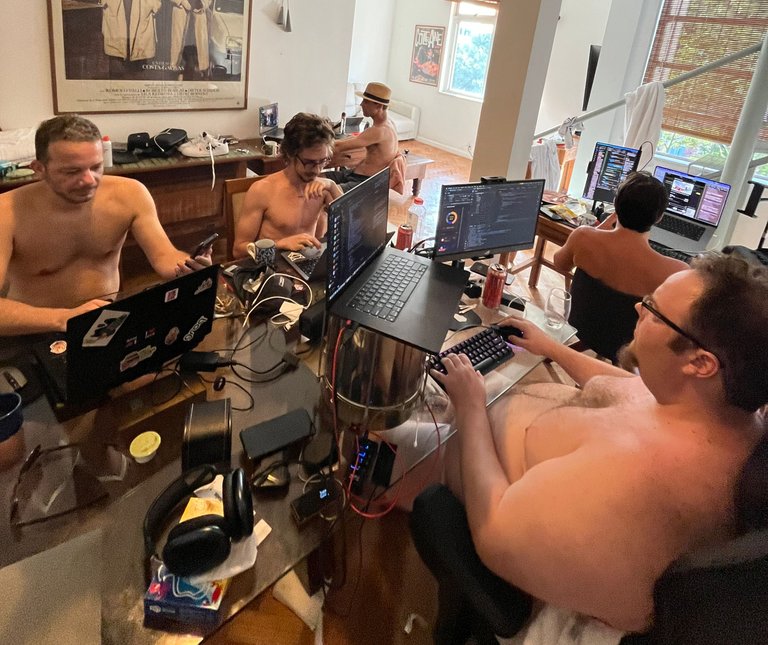 us working on the app at the hackerhouse