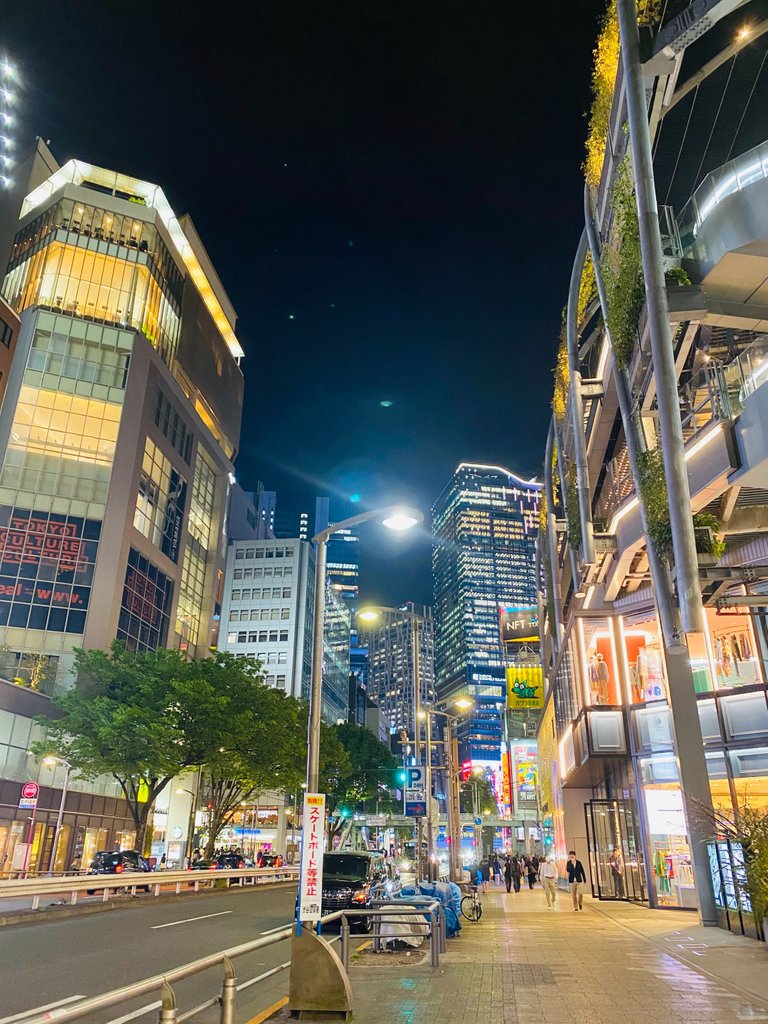Walking on the sidewalk of Miyashita Park