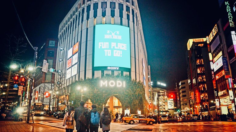 Modi building in Shibuya with a big Sony TV